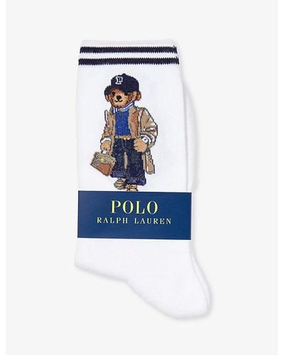 Polo Ralph Lauren Polo Bear Graphic-intarsia Cotton-blend Socks - Blue