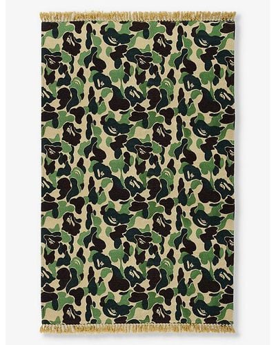 A Bathing Ape Ape Head Camouflage Woven Rug 194cm X 138cm - Green