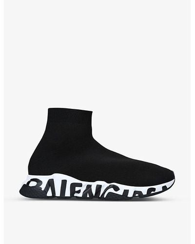 Balenciaga Speed Graffiti Logo-print Stretch-knit Sneakers - Black