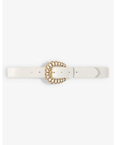 Maje Alma Diamante-encrusted Leather Buckle Belt - White