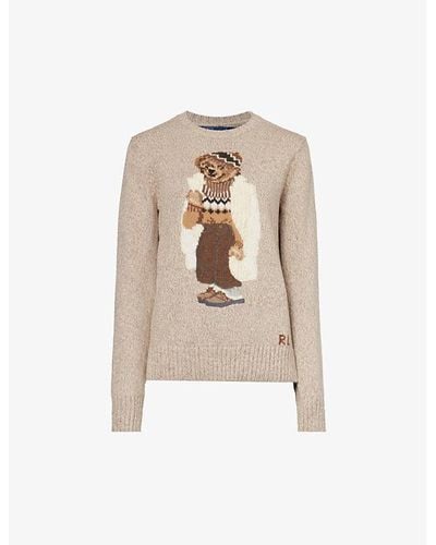 Polo Ralph Lauren Polo Bear Graphic-intarsia Cotton-knit Jumper - Natural