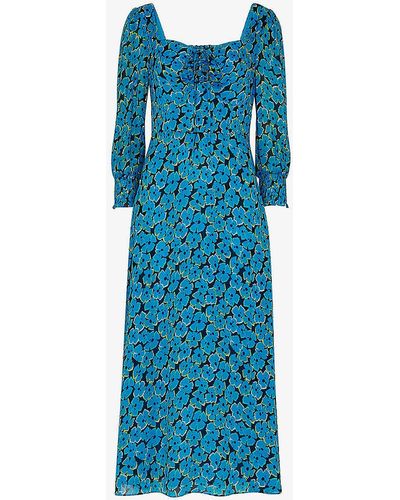 Blue/Multi Cactus Print Velvet Dress, WHISTLES