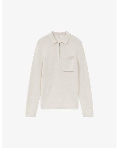 Reiss Fleetwood Half Zip-fastened Wool-blend Polo Sweater - White