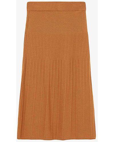 JOSEPH Ribbed Elasticated-waistband Wool Skirt - Brown
