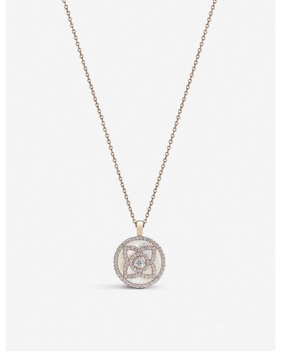 De Beers Enchanted Lotus 18ct Rose-gold, Diamond And White Mother Of Pearl Pendant Necklace