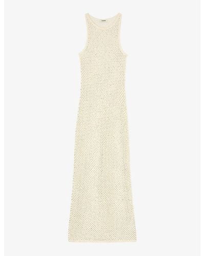 Sandro Rhinestone-embellished Open-weave Knitted Maxi Dress - White