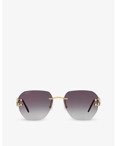 Cartier Ct0394s Square-frame Metal Sunglasses - Purple