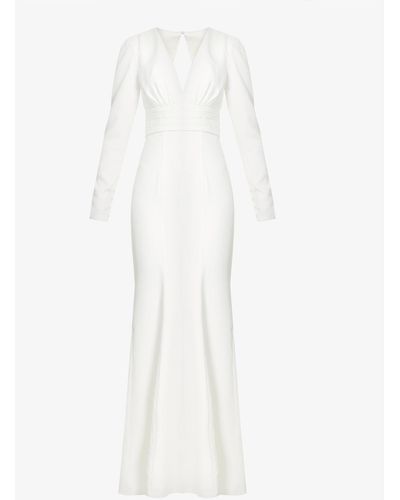 Chi Chi London Plunge-neck Woven Wedding Gown - White