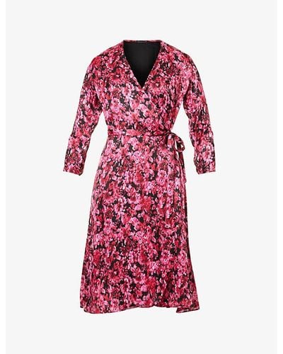 IKKS Floral-print Wrap-over Woven Midi Dress - Red
