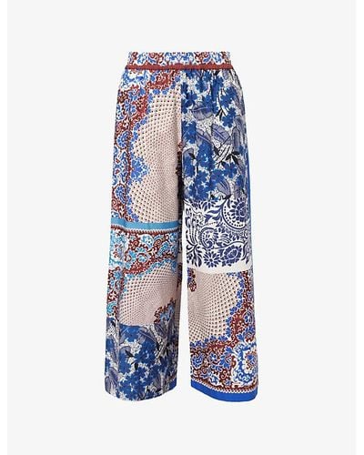 Weekend by Maxmara West Long Graphic-print Mid-rise Wide-leg Cotton Trousers - Blue