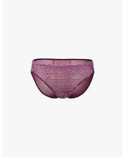 Wacoal Embrace Lace Floral-embroidered Mid-rise Stretch-lace Brief - Purple