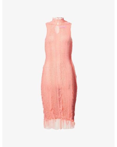 Roberta Einer Angel Fringed Mesh Woven Mini Dress - Pink