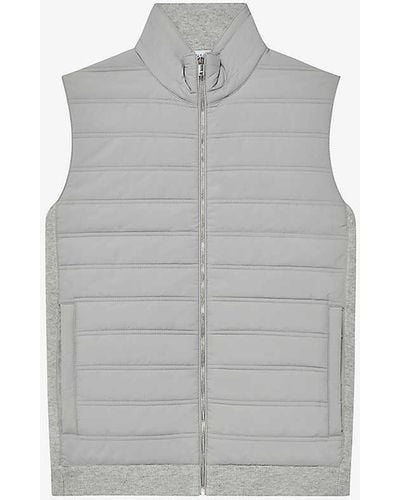 Reiss William High-collar Quilted Woven Gilet - Grey