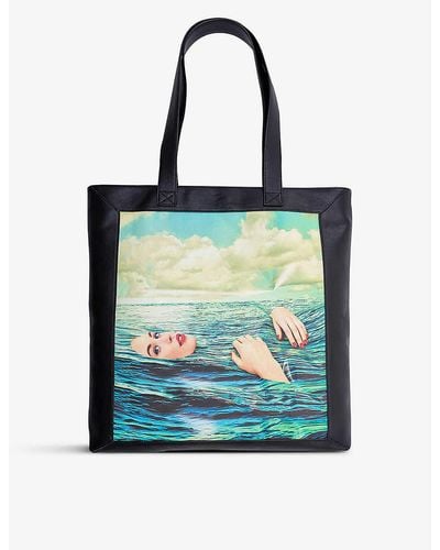 Seletti Wears Toiletpaper Seagirl Canvas And Faux-leather Tote Bag - Blue