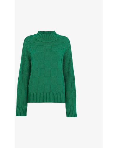 Whistles Checked Funnel-neck Cotton-knit Jumper - Green