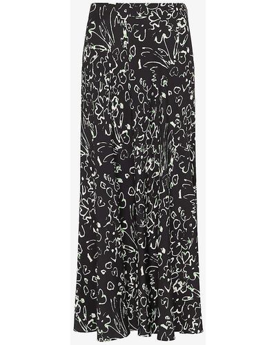 Whistles Scribble Bouquet Floral-print Fluted Woven Midi Skirt - Black