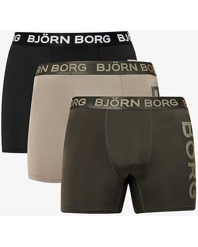 Björn Borg Performance Branded-waistband Pack Of Three Stretch Recycled-polyester Boxers - Black