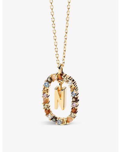 Pdpaola Initial N 18ct Yellow -plated Sterling Silver And Semi-precious Stones Pendant Necklace - Metallic