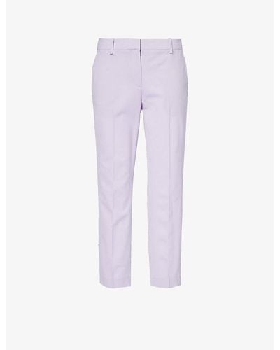 Theory Pressed-crease Straight-leg Mid-rise Wool-blend Pants - Purple