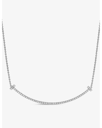Tiffany & Co. Tiffany T Smile Extra-large Diamond And 18ct White-gold Necklace - Natural