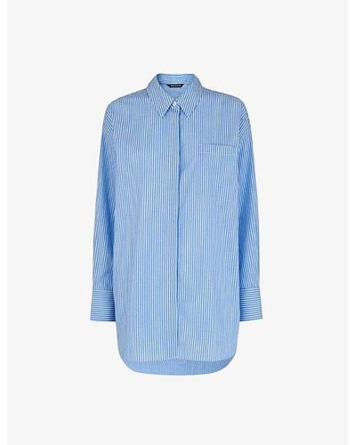 Whistles Striped Oversized-fit Cotton Shirt - Blue