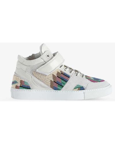 Zadig & Voltaire Zv1747 Mid Flash Bead-embellished Leather Mid-top Trainers - White