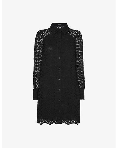 Whistles Point-collar Lace Mini Shirt Dress - Black