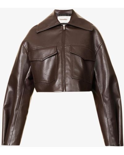 Nanushka Sapir Boxy-fit Cropped Leather Jacket - Brown