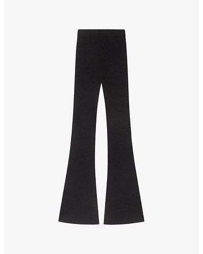 Maje Pariso Flared-leg High-rise Stretch Ribbed-knit Pants - Black