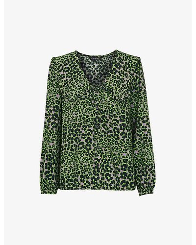 Whistles Fluro Animal Leopard-print Woven Top - Green