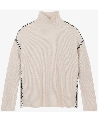 The White Company Contrast-stitch Knitted Jumper - Natural