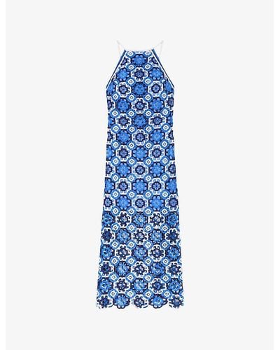 Maje Clover-motif Crochet Knitted Midi Dress - Blue