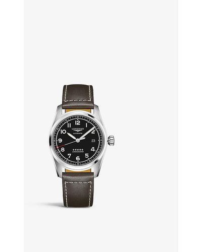 Longines L3.810.4.53.0 Spirit Leather And Stainless Steel Watch - Brown