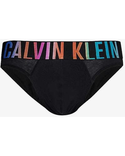 Calvin Klein Branded-waistband Low-rise Stretch-cotton Briefs - Blue