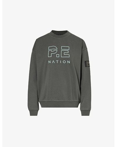 P.E Nation Heads Up Logo-print Organic-cotton Sweatshirt - Gray