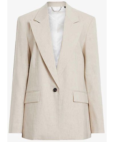 AllSaints Whitney Relaxed-fit Single-breasted Stretch Linen-blend Blazer - White