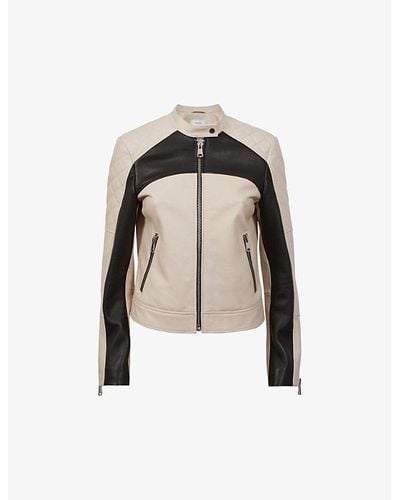Reiss Adelaide Quilted Leather Jacket - Natural