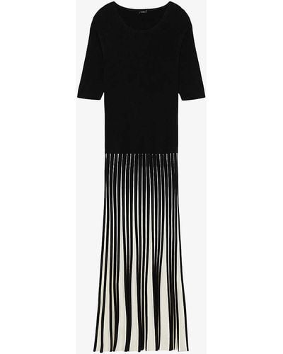 JOSEPH Pleated Monochrome Stretch-woven Midi Dress - Black