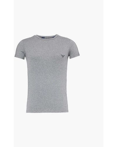 Emporio Armani Slim-fit Ribbed-trim Stretch-cotton Jersey T-shirt - Grey