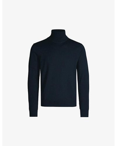 Sandro Mens Navy Blue Turtleneck Fine-knit Wool Sweater L