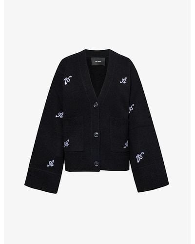Axel Arigato Archive Monogram-embroidered Relaxed-fit Wool-knit Cardigan - Black
