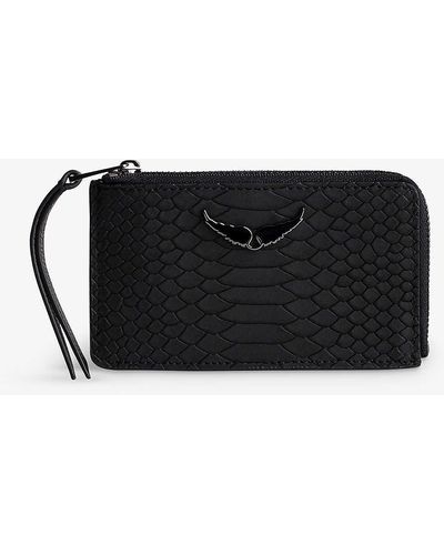 Zadig & Voltaire Zv Wing-embossed Python-effect Leather Cardholder - Black