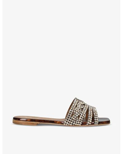 Gina Dakota Crystal-embellished Leather Sandals - Brown