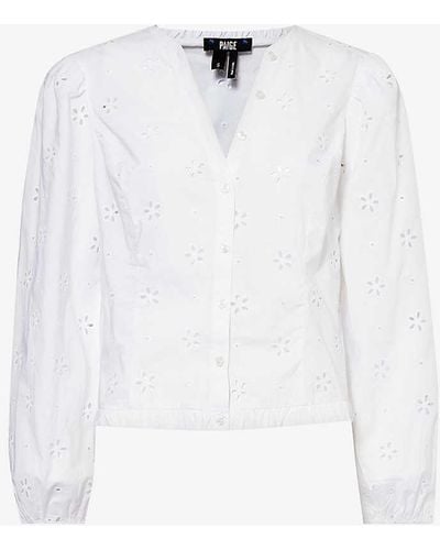 PAIGE Juno Floral-embroidered Cotton-poplin Blouse - White