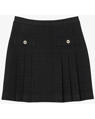 Sandro High-rise Pleated Tweed Mini Skirt - Black