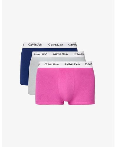 Calvin Klein Logo-waistband Pack Of Three Stretch-cotton Trunks X - Pink