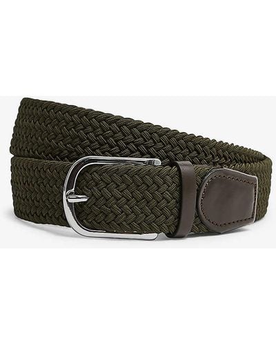Reiss Elmont Plaited Leather-blend Belt - Green