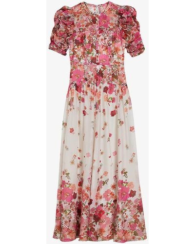 Ted Baker Alviano Pressed Floral-print Woven-blend Maxi Dress - Red