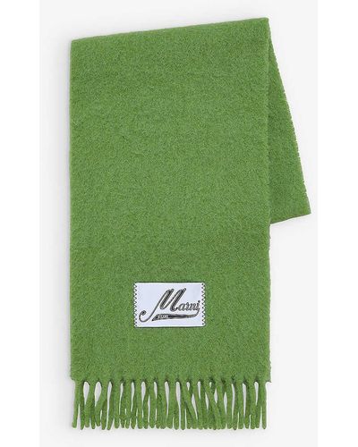 Marni Logo-tab Fringed-trim Alpaca-blend Scarf - Green