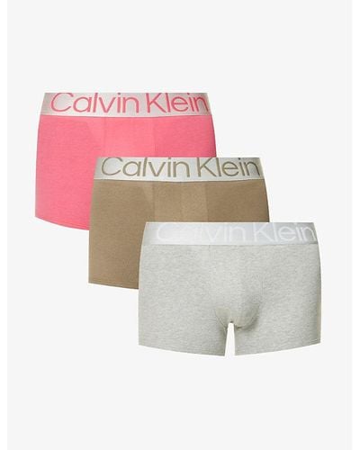 Calvin Klein Logo-waistband Pack Of Three Stretch-cotton Trunks X - Pink